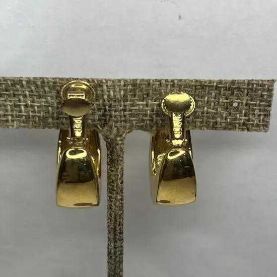 VINTAGE 1990s NAPIER Gold-tone HOOP Clip-On/screw Back Earrings￼