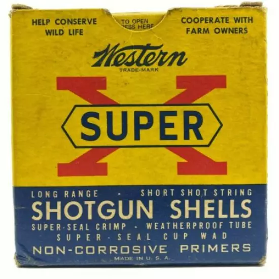 1940-1960 Western Super X Long Range 12 Ga Maximum 5 Shot EMPTY Ammo Box 6519-R