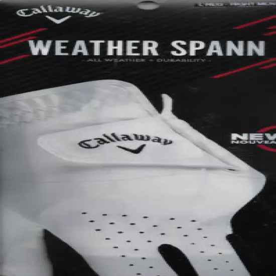 CALLAWAY GOLF GLOVE MENS LARGE REG RIGHT WHITE WEATHER SPANN PERFORMANCE NEW NWT