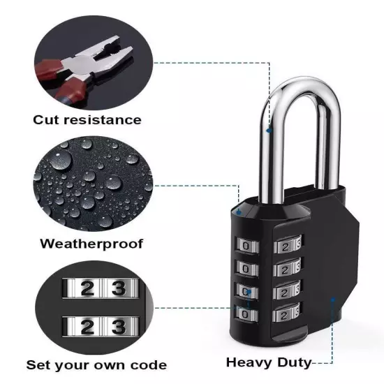 Combo Lock for Lockers 4 Digit Combination Padlock 2 Pack Pad Locks with Code