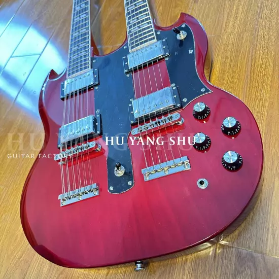 Custom Wine Red SG Double Neck Electric Guitar HH Pickups Chrome Hardware