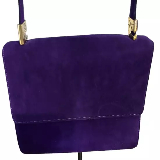 St. John Italy Purple Suede Shoulder Bag Evening Bag Vintage Gold Accents New