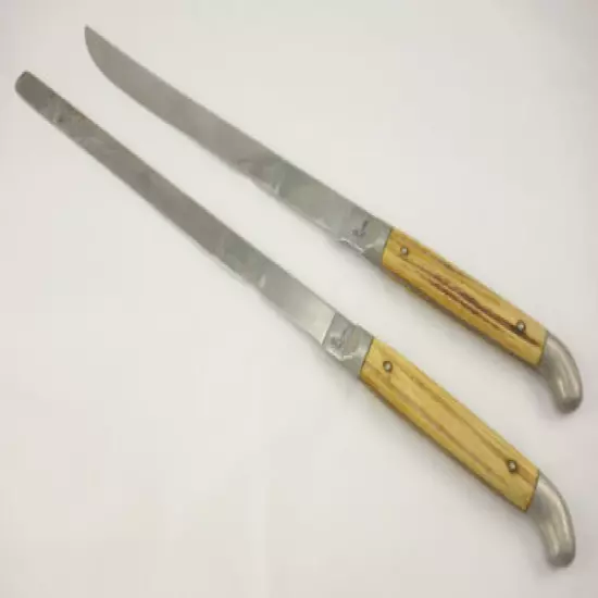 Vintage Queen Stag Handle Kitchen Carving Slicing Pair Knives Knifes 13.5 14.5