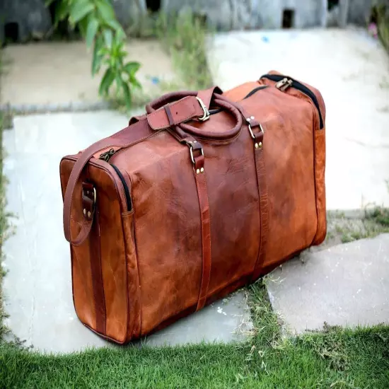 25" New Men's Brown Vintage Genuine Leather Travel Luggage Duffle Gym Bag 