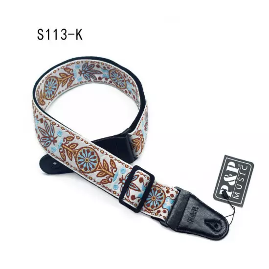 Embroidery Bohemian Cotton Electric Acoustic Guitar Belt Adjustable Soft Strap 