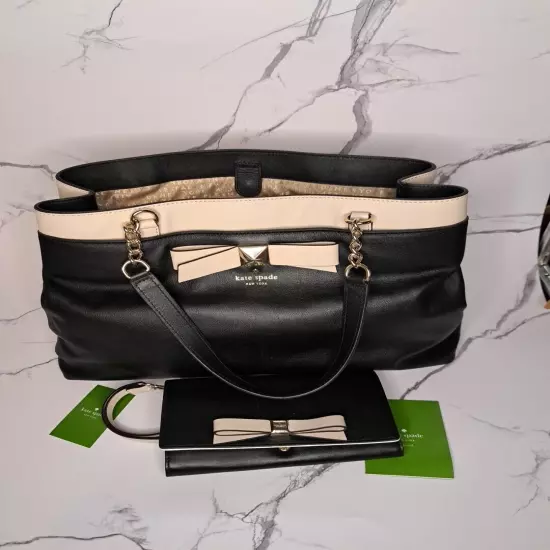 Kate Spade New York Hancock Park Maryanne Black Leather tote handbag With Wallet