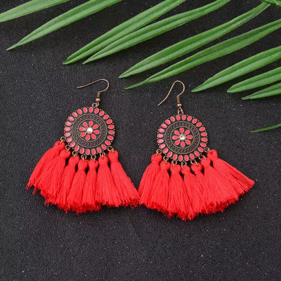 Fashion Women Bohemian Earrings Long Tassel Fringe Drop Dangle Ear Stud Jewelry