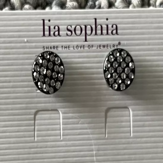 lia sophia black post earrings with rhinestones, new in box