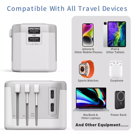 Universal Travel Adapter Power One International Wall Charger AC Plug Adaptor 