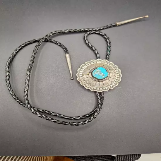 Gorgeous Turquoise & Sterling Silver Zuni Bolo Tie