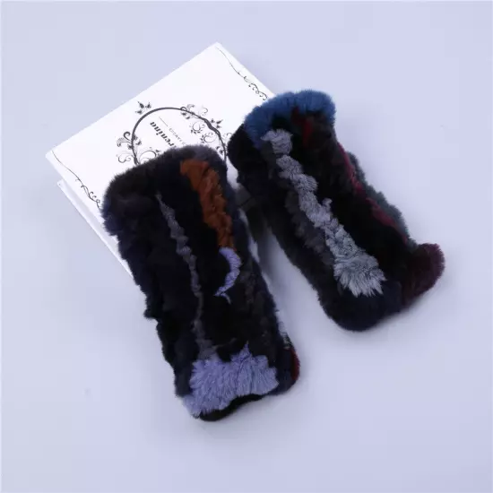 Real Rex Rabbit Fur Women's Gloves Mittens Girl Fingerless Wrist Warmer Elastic