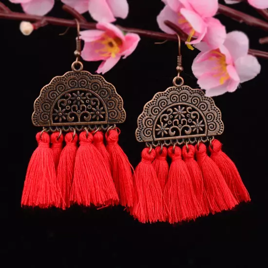 Fashion Women Bohemian Earrings Long Tassel Fringe Drop Dangle Ear Stud Jewelry