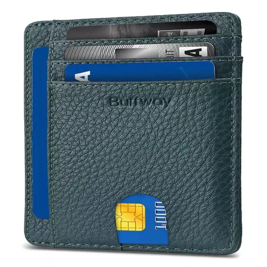 Buffway Slim mini ID holder card case front pocket Leather Wallet for Men Women