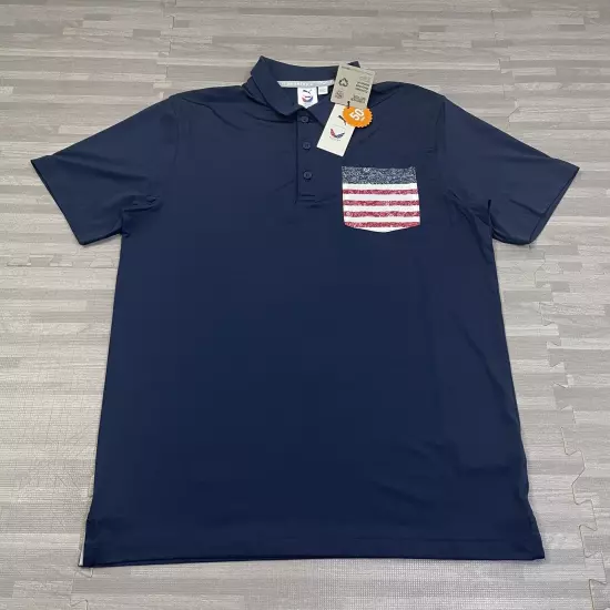 Puma Volition America USA Paisley Pocket Golf Polo Shirt Mens Medium Navy SS $75