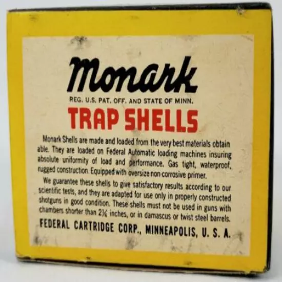 Vintage Federal Monarch 12 GA Box EMPTY 12ga Gun Hunter Advertising A16