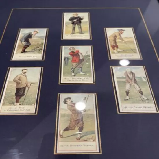 7 Golf Golfer Tobacco Cards in Framed Display ~ 1989 Reproduction ~ FREE SHIPPIN