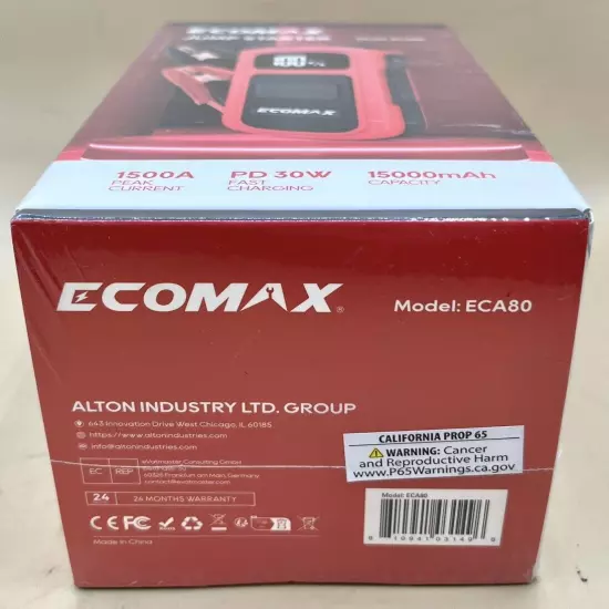 ECOMAX ECA80 JUMP STARTER 1500A PEAK 1500MAH STARTER BATTRERY (MVP023909)