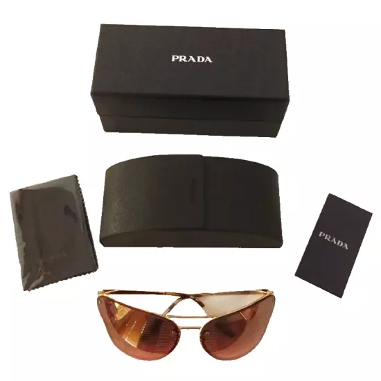 $378 Prada Pulled Eye Catwalk Sunglasses Rose Gold Frame 69-00-120 Gradient NWT