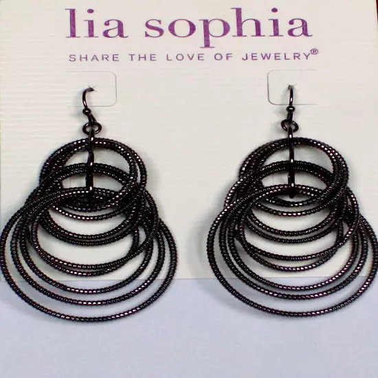 Beautiful Lia Sophia "VOLTAGE" Chandelier Statement Earrings, Black, NWT