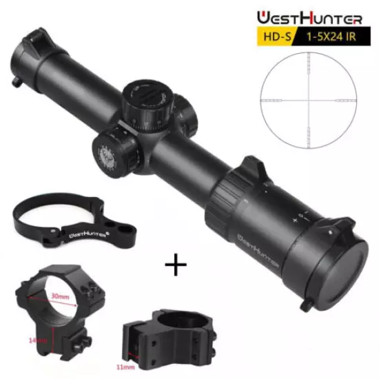 Hunting Riflescope WestHunter HD-S 1-5x24 IR Mil Dot Optical Sights 11mm Mounts