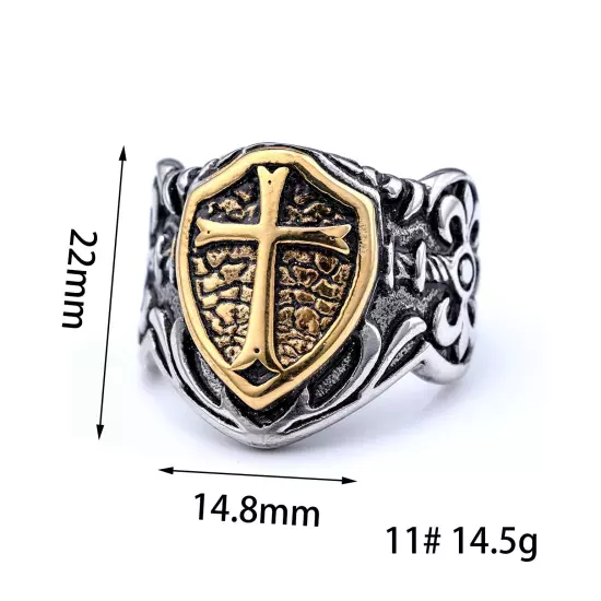 Men's Stainless Steel Ring Knight Templar Biker Crusader Cross Rings Size 7-15