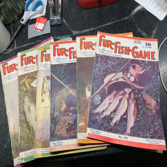 6 issues Of Fun-Fish-Game Magazines 1944-45 Lot 