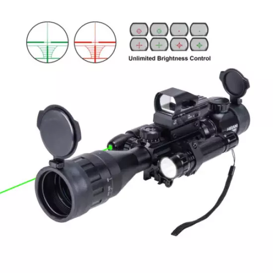 Combo Hiram 4-16x50 EG Rifle Scope w Holographic 4 Reticle HD Sight&Green Laser