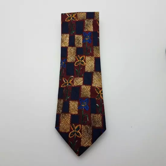 Ermenegildo Zegna Mens Tie Silk Floral Squares Necktie Made in Italy