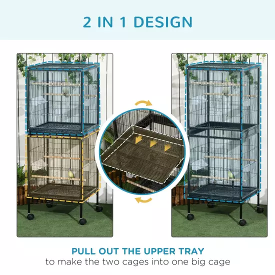 Jaula Amplia para Pájaros con Ruedas, Hábitat de Aves 55´´ Contenedor de Comida