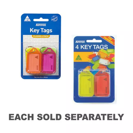 Kevron Key Tags 4pk 56x30mm Durable Easy Opening Clicktags Transparent Plastic