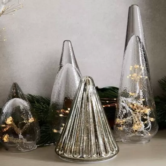 7.8" Ganz Lit Glam Mercury Glass Light Up Christmas Cone Tree Table Lamp Decor