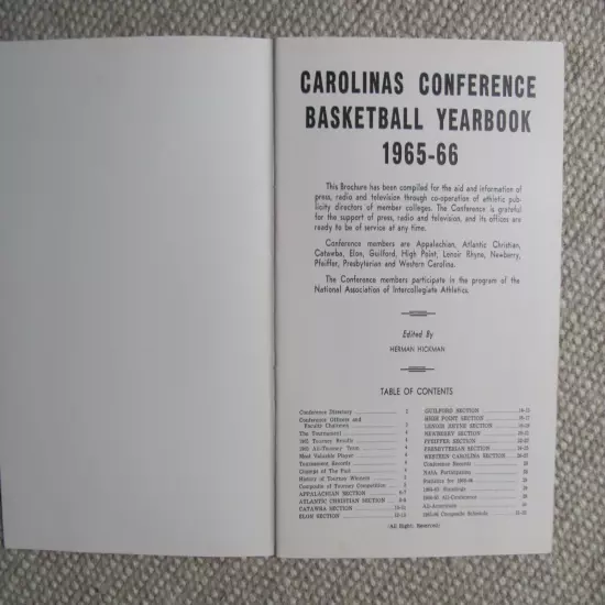 1966 Carolinas Conference Basketball Media Guide JC9