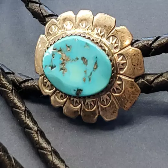 Native American Indian jewelry Bolo tie Turquoise Vintage Signed AB