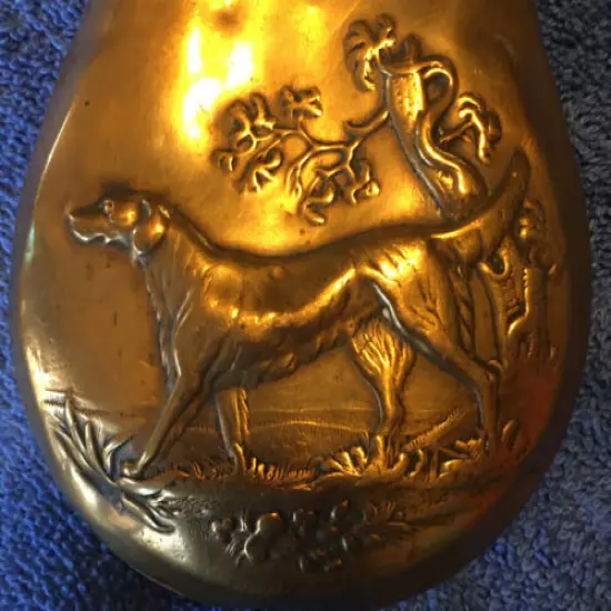 19th century, Dixon & Sons, P,owder Flask, Copper Embossed Hunting Dog design