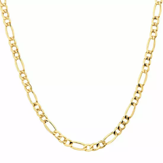 14K Solid Yellow Gold Figaro Chain Necklace 24"