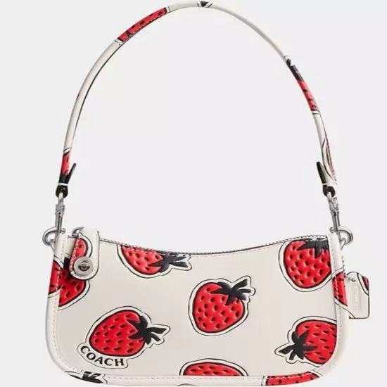 Coach Swinger 20 Strawberry Print Leather Shoulder Bag Purse & ID Wallet Set NWT