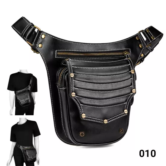 Rock PU Leather Shoulder Motorcycle Skull Bag Waist Pack Bag Handbag Leg Purse