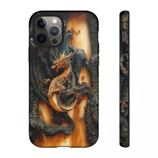 For iPhone, Samsung Galaxy, Pixel - Phone Case Cover - Carved Wood Dragon Print