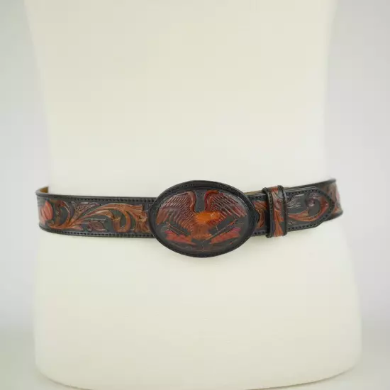 SILVER CREEK Western Leather Men's 42 Brown embroidered leather & Eagle Buckle