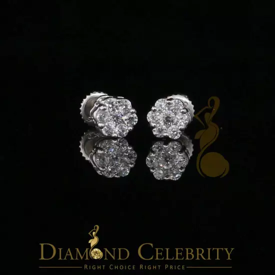 925 White Silver Sterling Hip Hop 1.14ct Cubic Zirconia Floral Women's Earrings