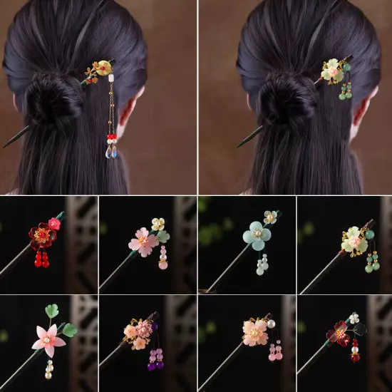 Womens Flower Wooden Chopsticks Hair Hairpin Hair Stick Chinese Style Retro❥