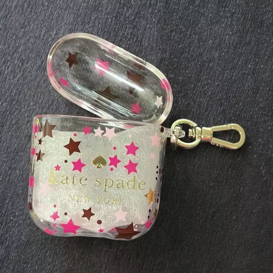 Kate Spade Clear AirPods Case ~ TWINKLE Printed ~ Silver Sparkle Gift Box ~ Star