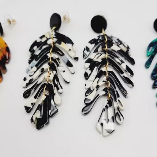 Leaf Shape Drop Dangle Earrings 5 Pair Set - Resin Acrylic Boho Women's Jewelry