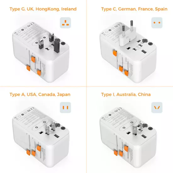 100W Universal Travel Adapter with USB and Type-C Fast Charging Power Adapter