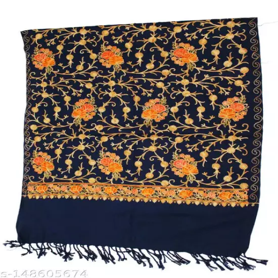 Women's Traditional Thread Embroidery Kashmiri Design Woolen Shawls.