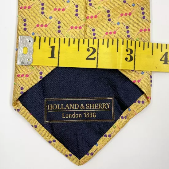 Holland & Sherry 1836 Gold Pink Purple Geometric Silk Tie Men's 3.5" x 59"