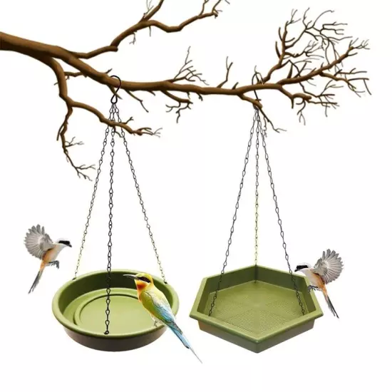 Hanging Bird Feeder Tray with Water Draining Plastic Bird Bath Tray &5616