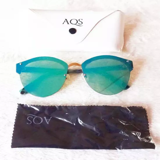 AQS Mirror Italian Sunglasses Teal Lens Multicolor Modified Cat Eye Aquaswiss