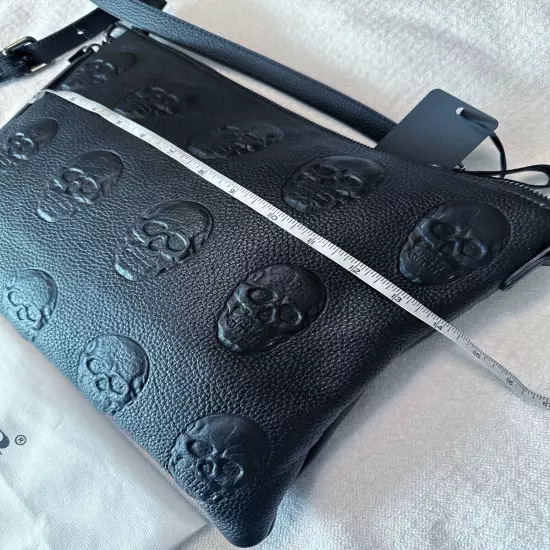 NWT IO Pelle Skull Embossed Italian Leather Crossbody Bag