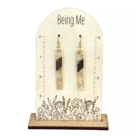 Bohemian Gold Flake Resin & Wood Bar Earrings NEW